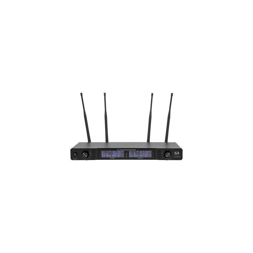 Mac Mah Dual-channel UHF wireless system with True Diversity, 50 MHz bandwidth, infrared pairing, includes two cardioid handheld