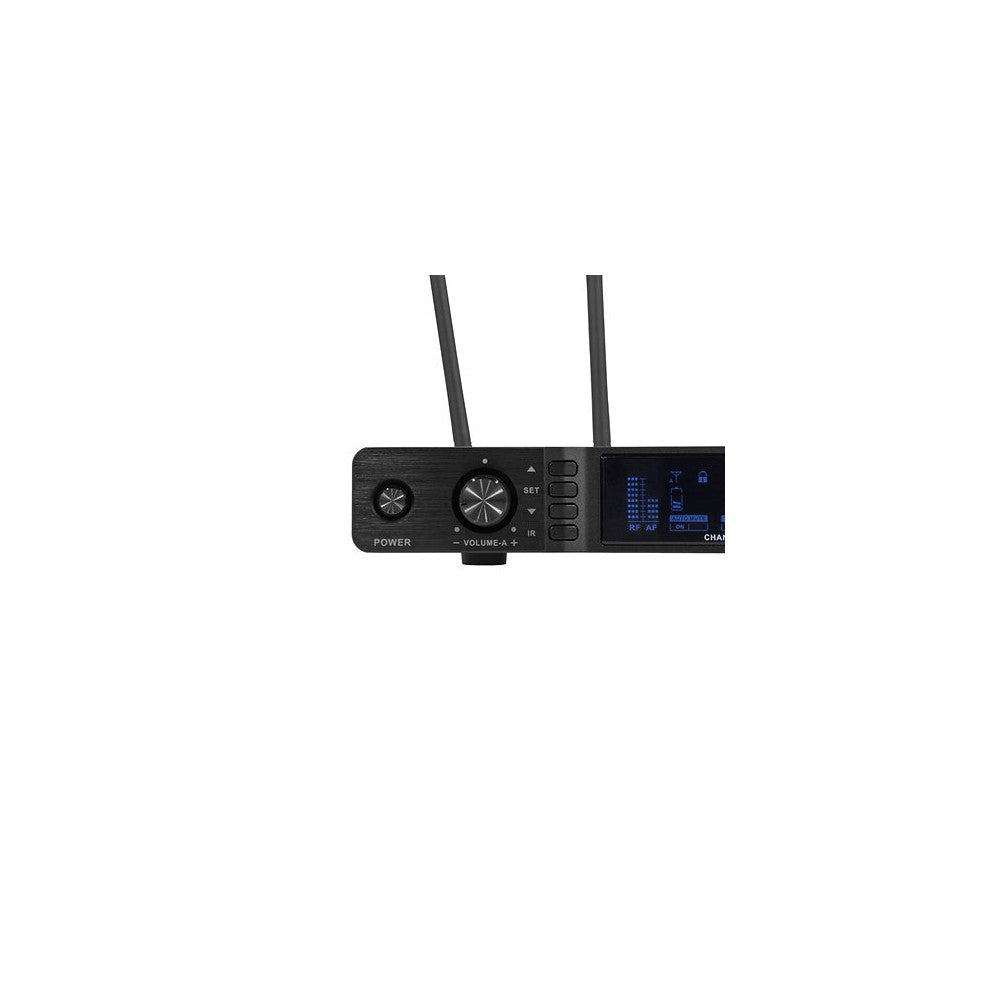 Mac Mah Dual-channel UHF wireless system with True Diversity, 50 MHz bandwidth, infrared pairing, includes two cardioid handheld