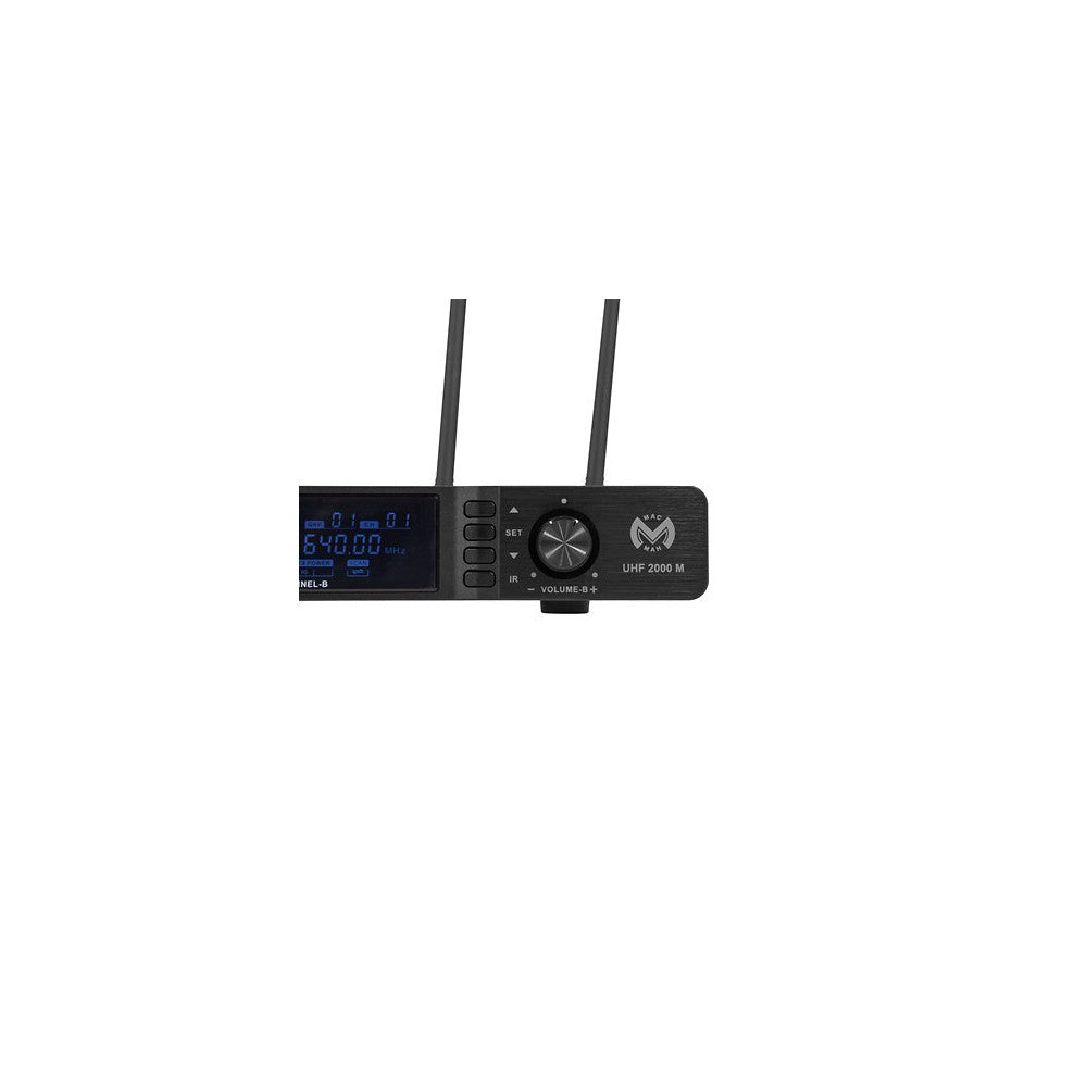 Mac Mah Dual-channel UHF wireless system with True Diversity, 50 MHz bandwidth, infrared pairing, includes two cardioid handheld