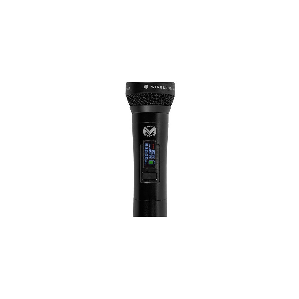 Mac Mah Dual-channel UHF wireless system with True Diversity, 50 MHz bandwidth, infrared pairing, includes two cardioid handheld