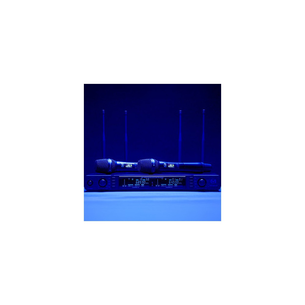 Mac Mah Dual-channel UHF wireless system with True Diversity, 50 MHz bandwidth, infrared pairing, includes two cardioid handheld