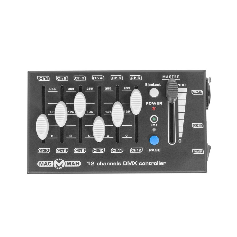 Mac Mah 12 channels DMX console for LED PARs, single faders, Blackout function and XLR output