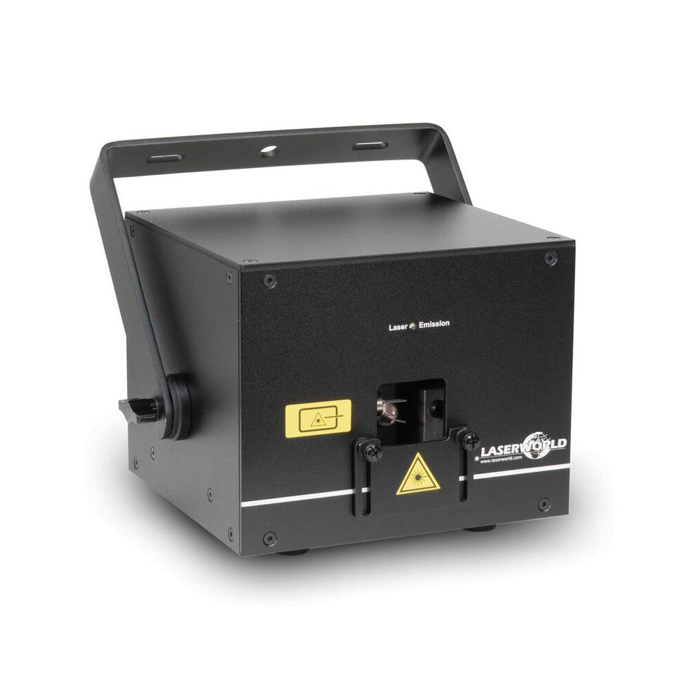 Láser de diodo RGB compacto Laserworld 1000 mW, especificaciones del haz de aprox. 3 mm / 1 mrad, escáneres de 25 kpps a 8°, ILDA / DMX / App co