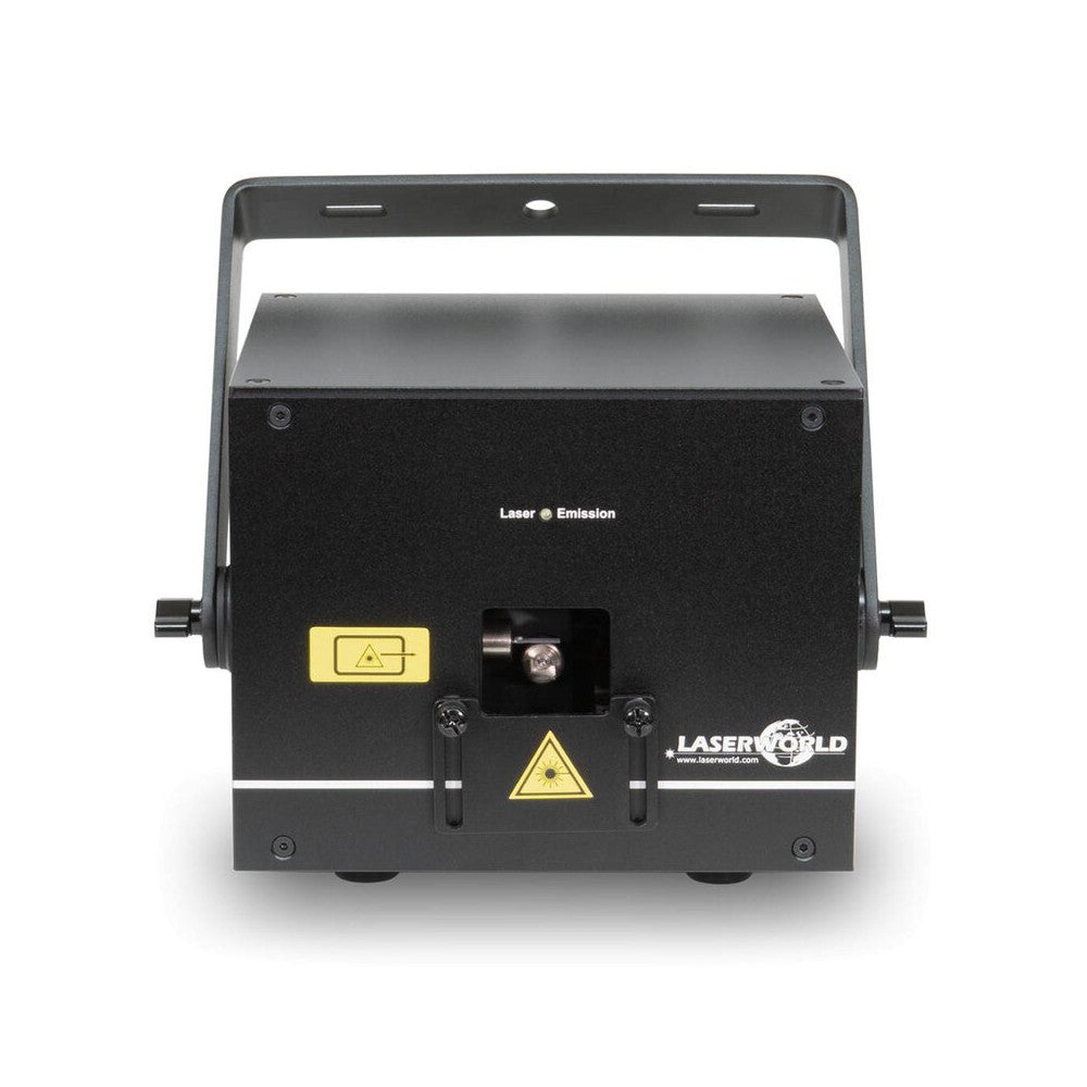 Láser de diodo RGB compacto Laserworld 1000 mW, especificaciones del haz de aprox. 3 mm / 1 mrad, escáneres de 25 kpps a 8°, ILDA / DMX / App co