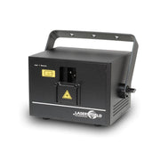 Laserworld 1500 mW compact  RGB diode laser, built-in 3500 mAh battery, beam specs of approx. 5.5  mm / 1.1  mrad, 25 kpps @  8°