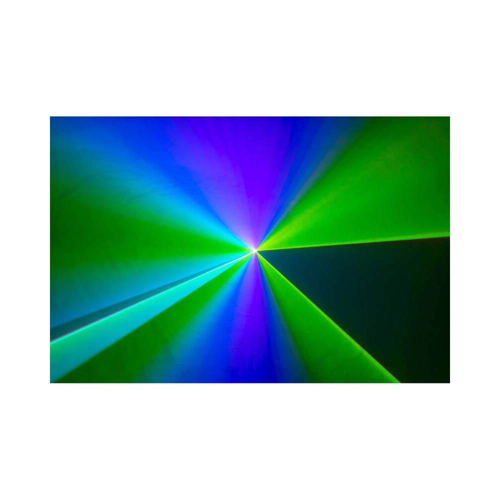 Láser de diodo RGB compacto Laserworld de 1500 mW, batería integrada de 3500 mAh, especificaciones del haz de aprox. 5,5 mm / 1,1 mrad, 25 kpps a 8°