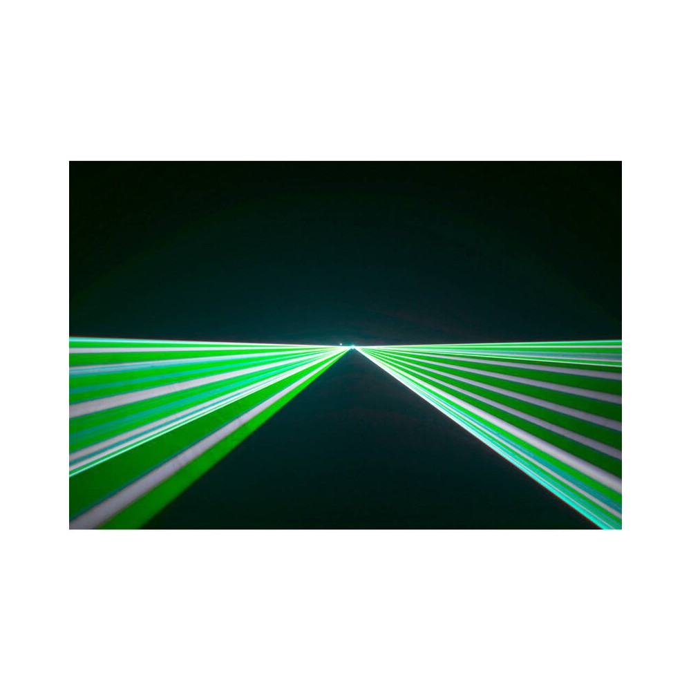 Láser de diodo RGB compacto Laserworld de 1500 mW, batería integrada de 3500 mAh, especificaciones del haz de aprox. 5,5 mm / 1,1 mrad, 25 kpps a 8°