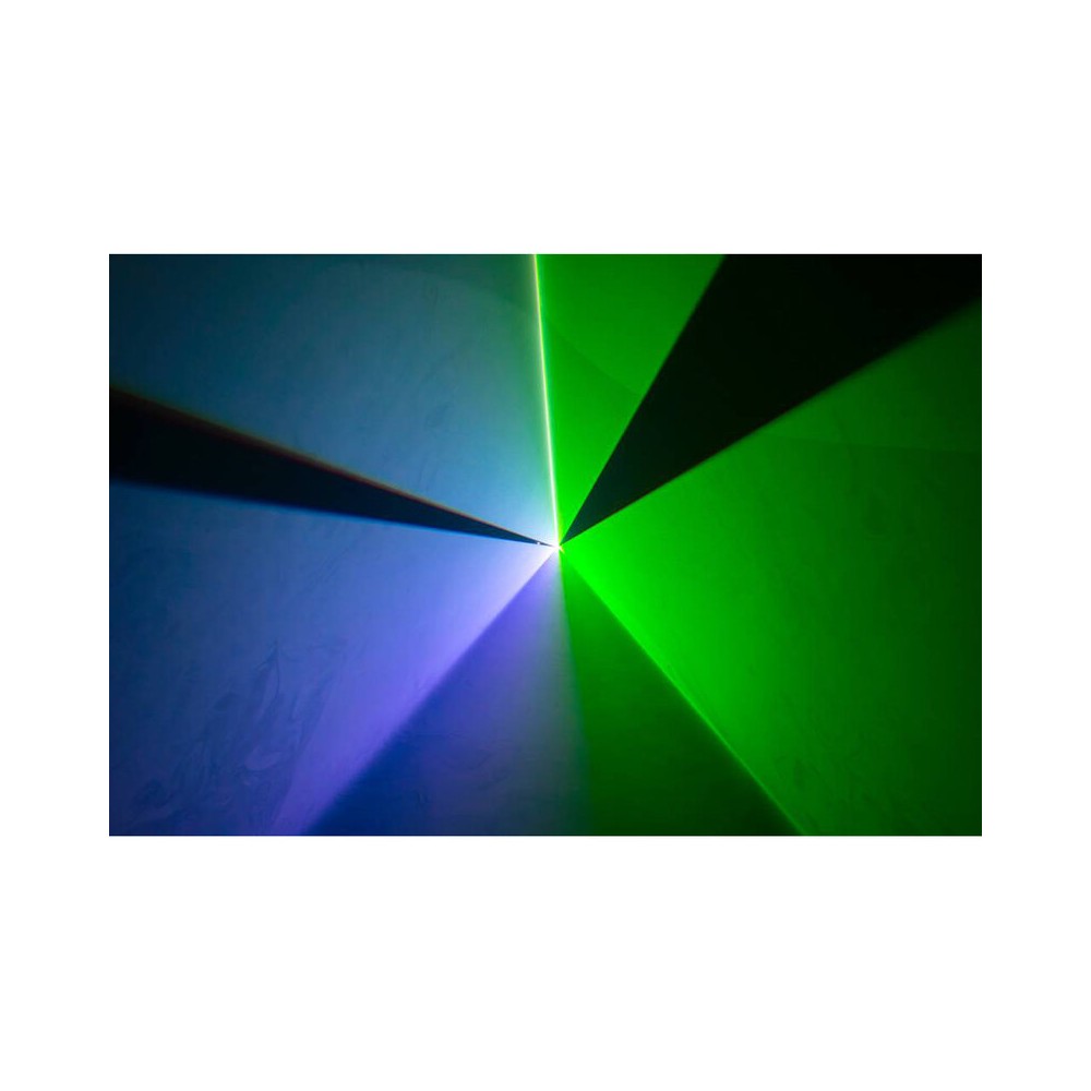 Láser de diodo RGB compacto Laserworld de 1500 mW, batería integrada de 3500 mAh, especificaciones del haz de aprox. 5,5 mm / 1,1 mrad, 25 kpps a 8°