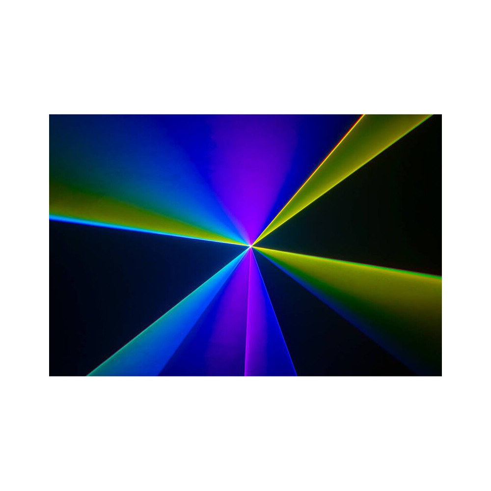 Láser de diodo RGB compacto Laserworld de 1500 mW, batería integrada de 3500 mAh, especificaciones del haz de aprox. 5,5 mm / 1,1 mrad, 25 kpps a 8°