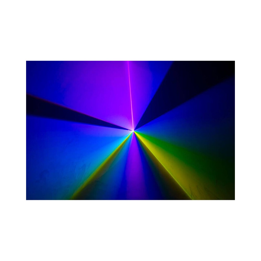 Láser de diodo RGB compacto Laserworld de 1500 mW, batería integrada de 3500 mAh, especificaciones del haz de aprox. 5,5 mm / 1,1 mrad, 25 kpps a 8°