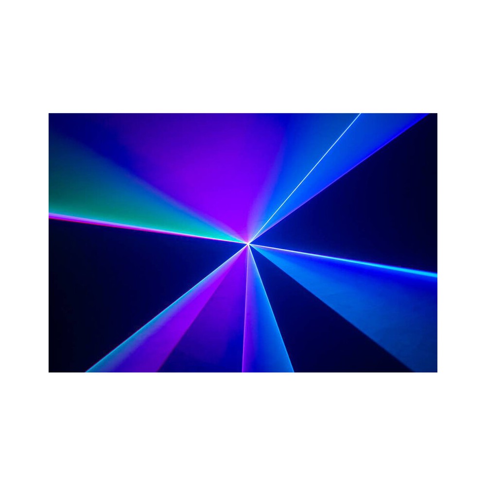 Láser de diodo RGB compacto Laserworld de 1500 mW, batería integrada de 3500 mAh, especificaciones del haz de aprox. 5,5 mm / 1,1 mrad, 25 kpps a 8°