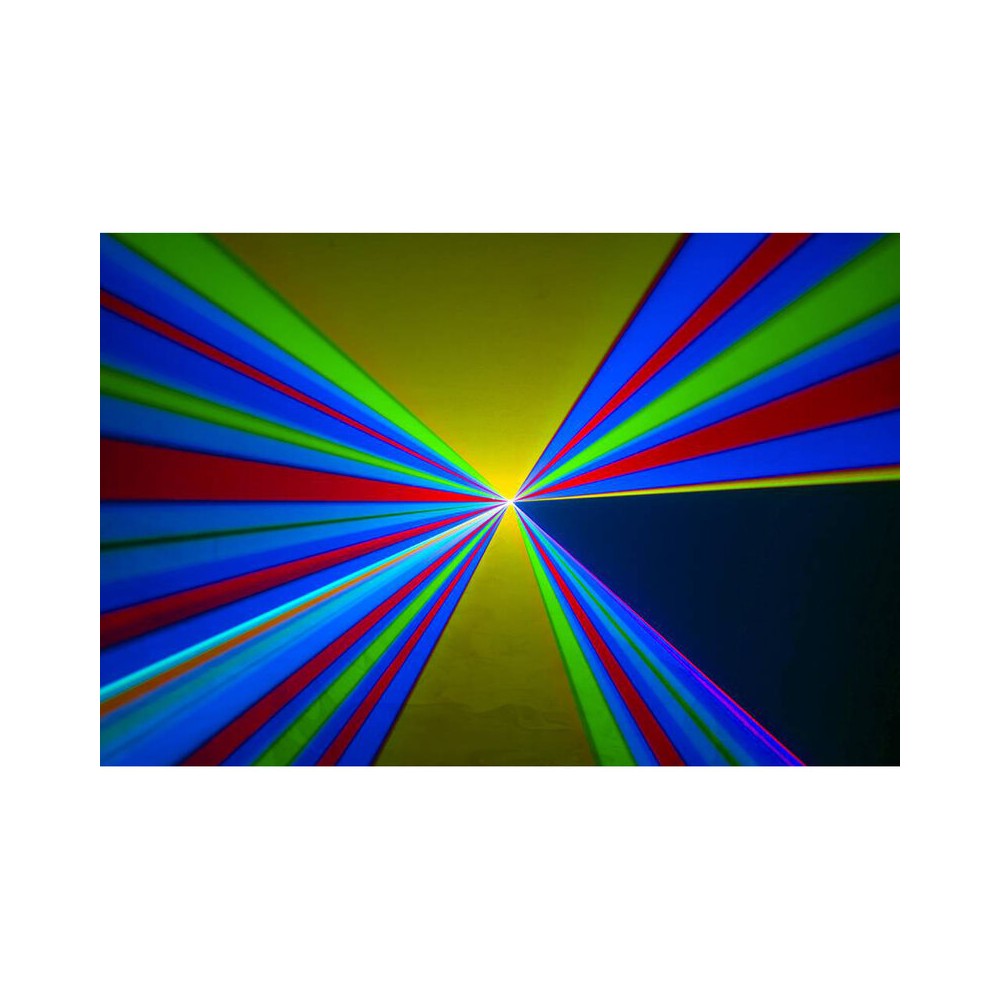 Láser de diodo RGB compacto Laserworld de 1500 mW, batería integrada de 3500 mAh, especificaciones del haz de aprox. 5,5 mm / 1,1 mrad, 25 kpps a 8°