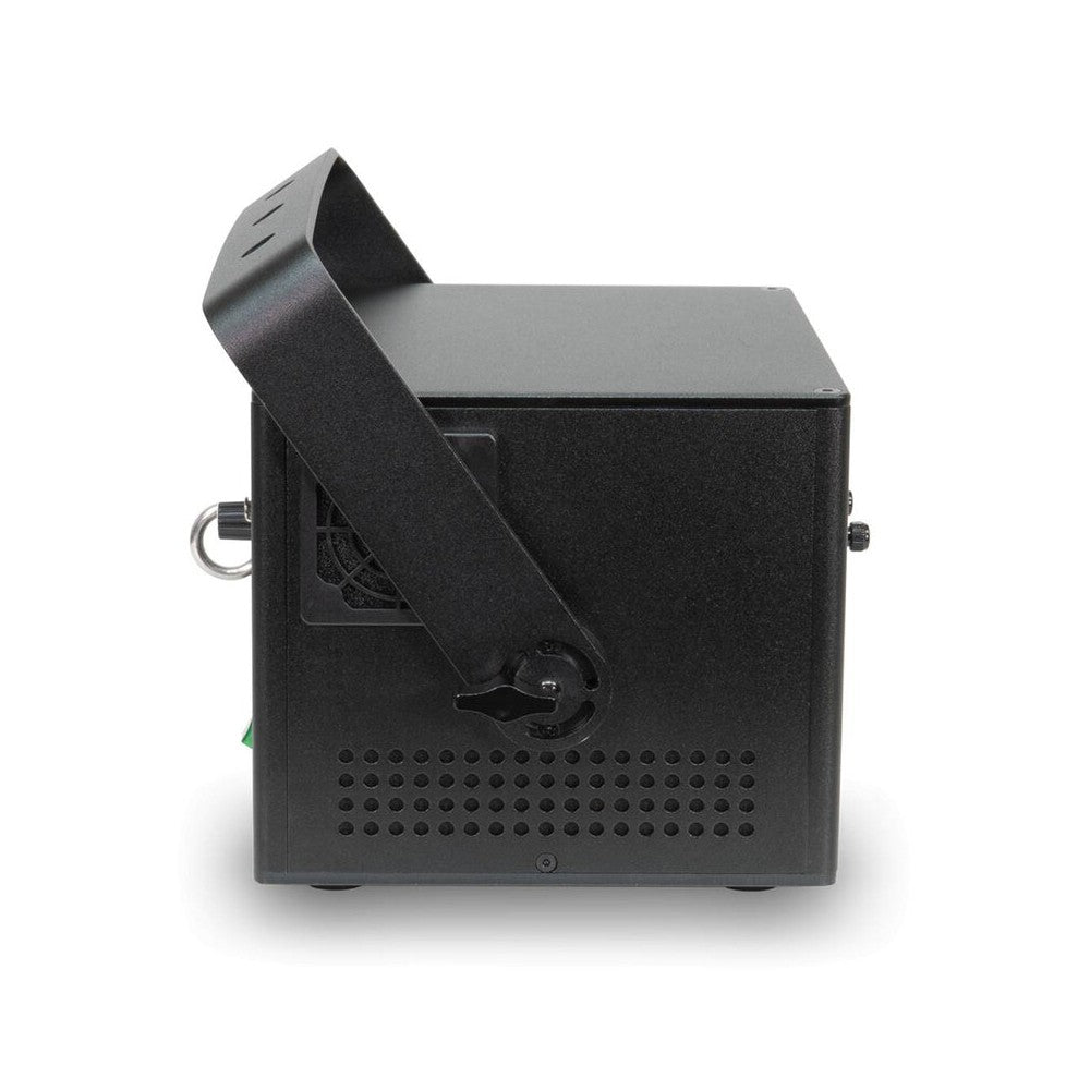 Laserworld 3000 mW compact  RGB diode laser, built-in 3500 mAh battery, beam specs of approx. 5.5  mm / 1.1  mrad, 30 kpps @  8°