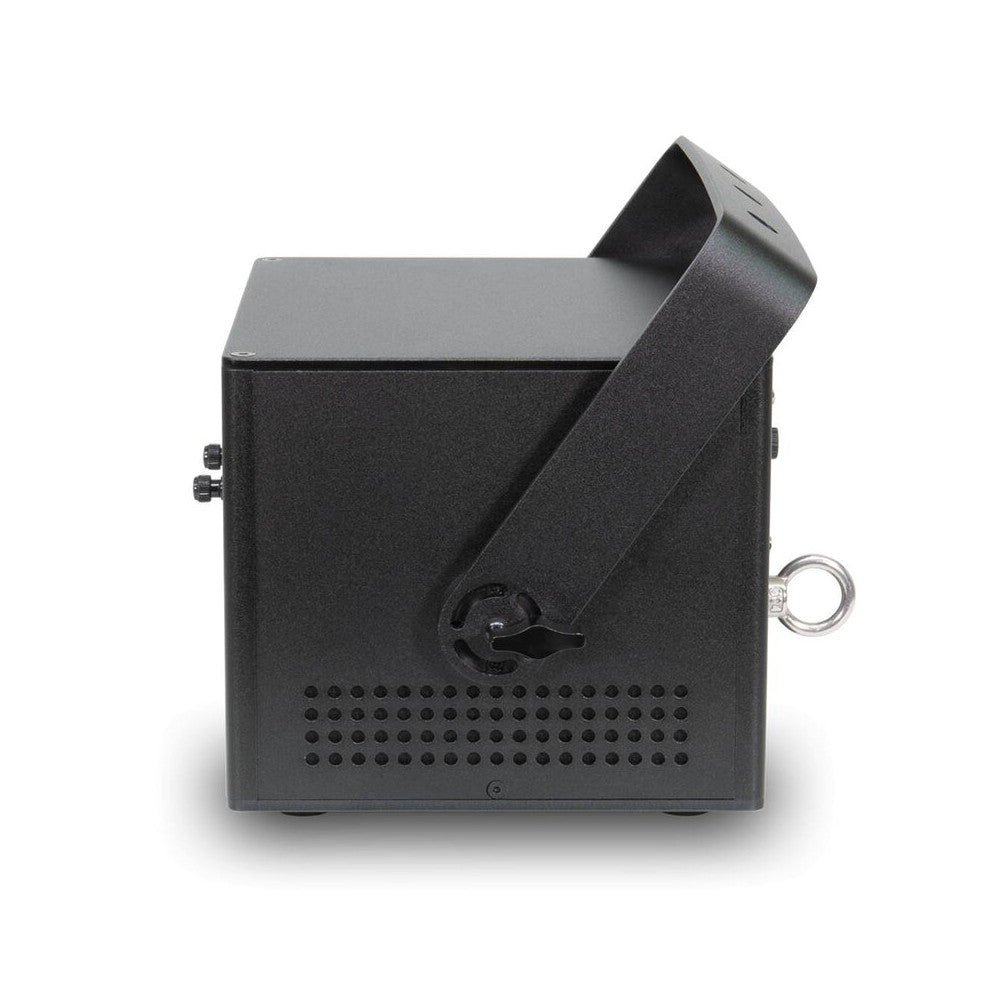Laserworld 3000 mW compact  RGB diode laser, built-in 3500 mAh battery, beam specs of approx. 5.5  mm / 1.1  mrad, 30 kpps @  8°