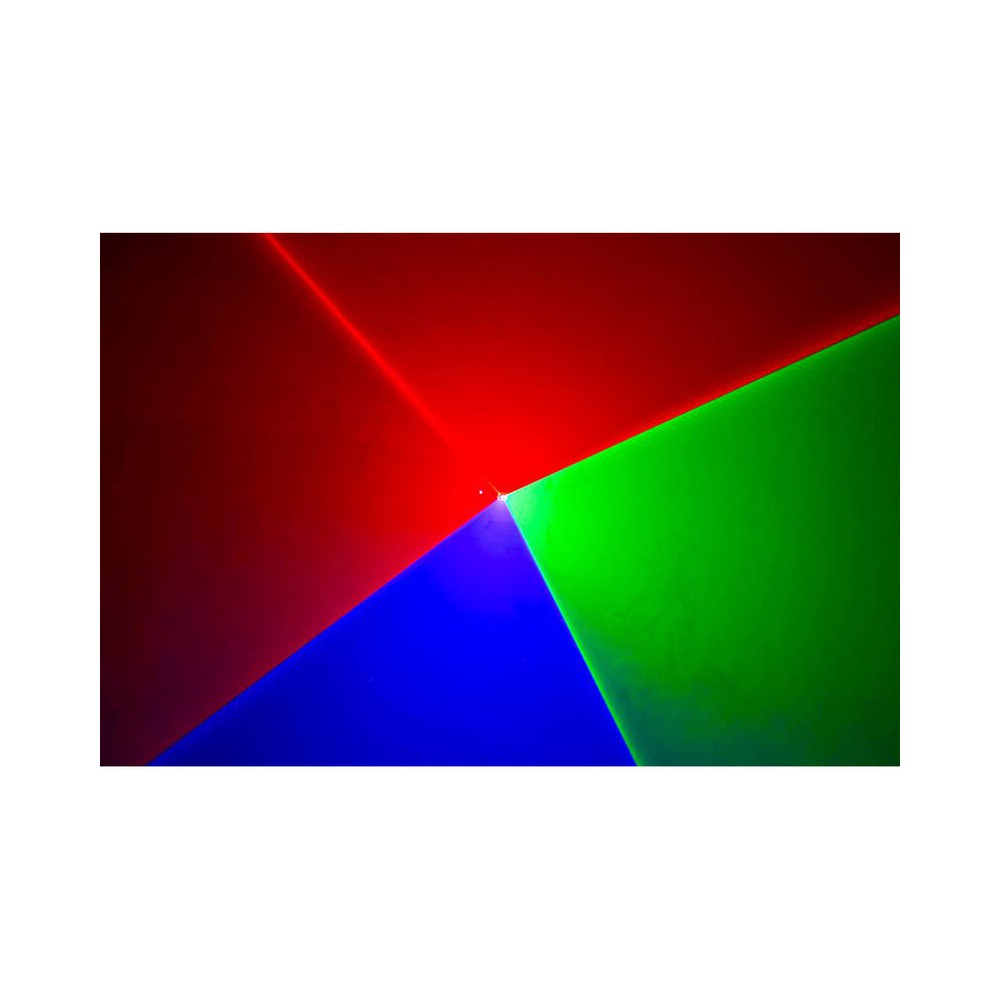 Laserworld 3000 mW compact  RGB diode laser, built-in 3500 mAh battery, beam specs of approx. 5.5  mm / 1.1  mrad, 30 kpps @  8°