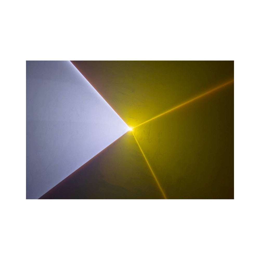 Laserworld 3000 mW compact  RGB diode laser, built-in 3500 mAh battery, beam specs of approx. 5.5  mm / 1.1  mrad, 30 kpps @  8°