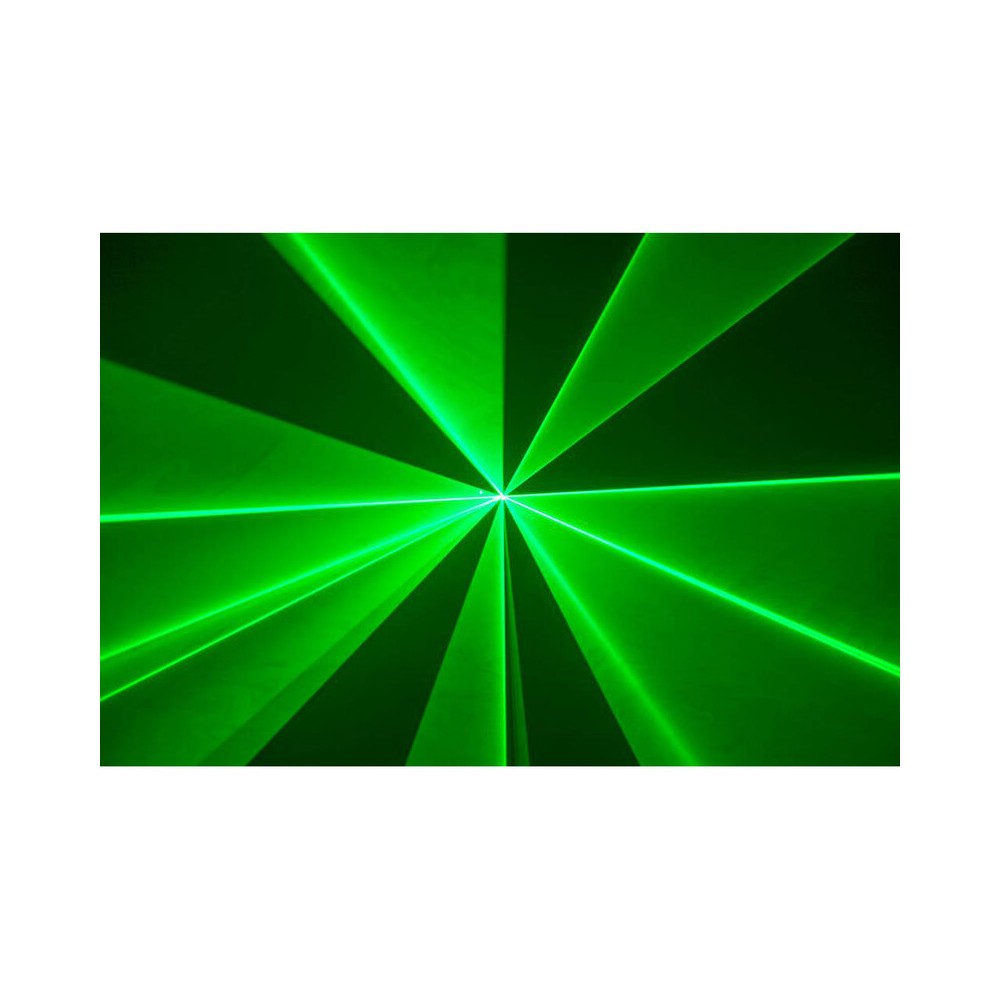 Laserworld 3000 mW compact  RGB diode laser, built-in 3500 mAh battery, beam specs of approx. 5.5  mm / 1.1  mrad, 30 kpps @  8°