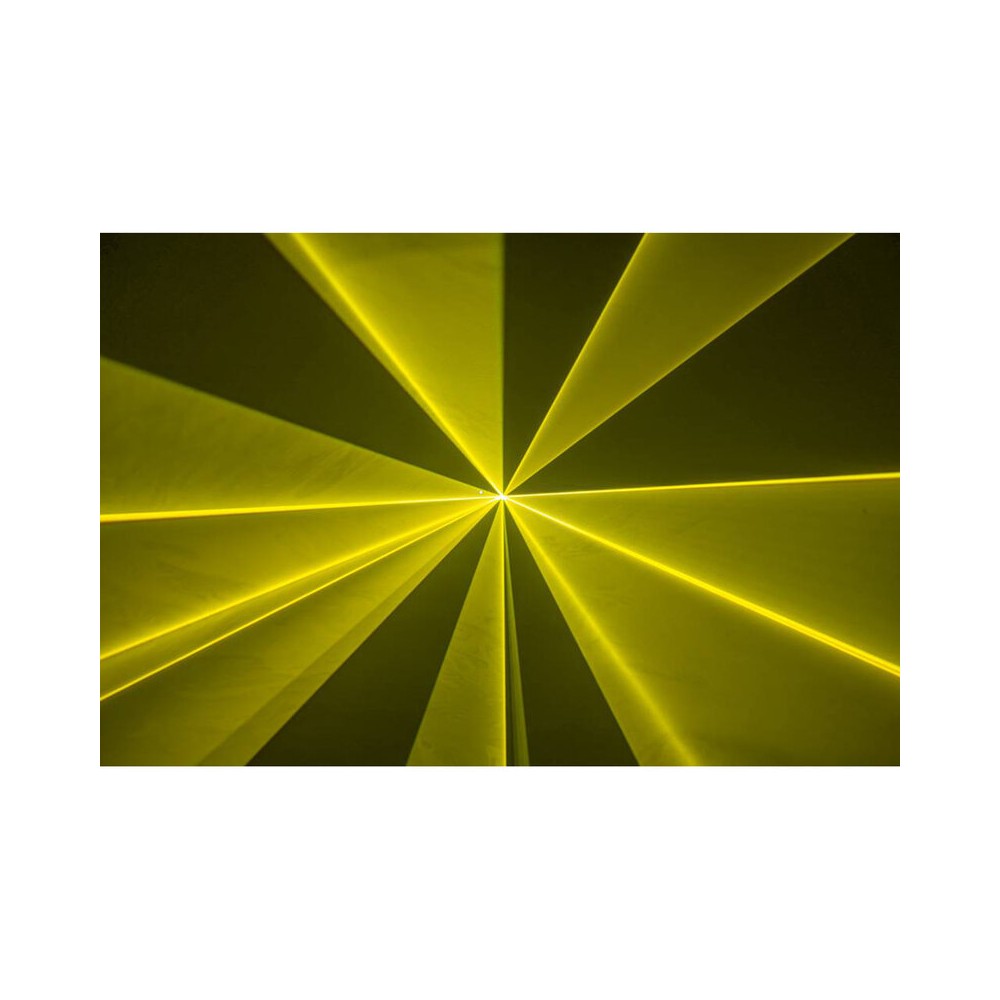 Laserworld 3000 mW compact  RGB diode laser, built-in 3500 mAh battery, beam specs of approx. 5.5  mm / 1.1  mrad, 30 kpps @  8°