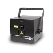 Laserworld 7000 mW compact  RGB diode laser, built-in 6400 mAh battery, beam specs of approx. 5.5  mm / 1.1  mrad, 30 kpps @  8°