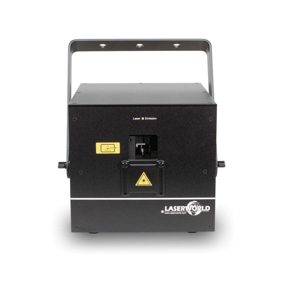 Láser de diodo RGB compacto Laserworld de 7000 mW, batería integrada de 6400 mAh, especificaciones del haz de aprox. 5,5 mm / 1,1 mrad, 30 kpps a 8°