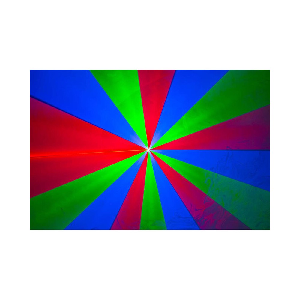 Láser de diodo RGB compacto Laserworld de 7000 mW, batería integrada de 6400 mAh, especificaciones del haz de aprox. 5,5 mm / 1,1 mrad, 30 kpps a 8°