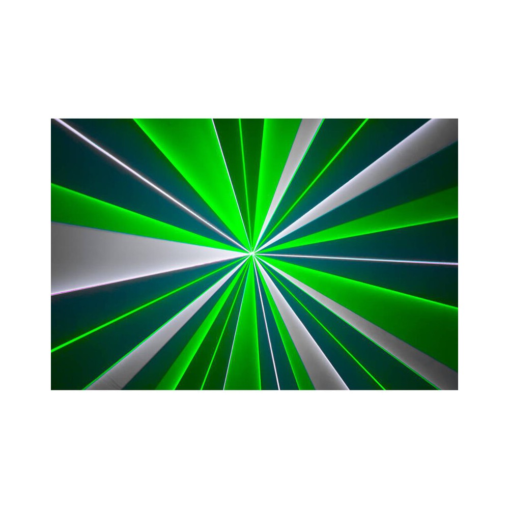 Láser de diodo RGB compacto Laserworld de 7000 mW, batería integrada de 6400 mAh, especificaciones del haz de aprox. 5,5 mm / 1,1 mrad, 30 kpps a 8°