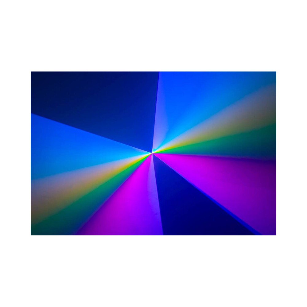 Láser de diodo RGB compacto Laserworld de 7000 mW, batería integrada de 6400 mAh, especificaciones del haz de aprox. 5,5 mm / 1,1 mrad, 30 kpps a 8°