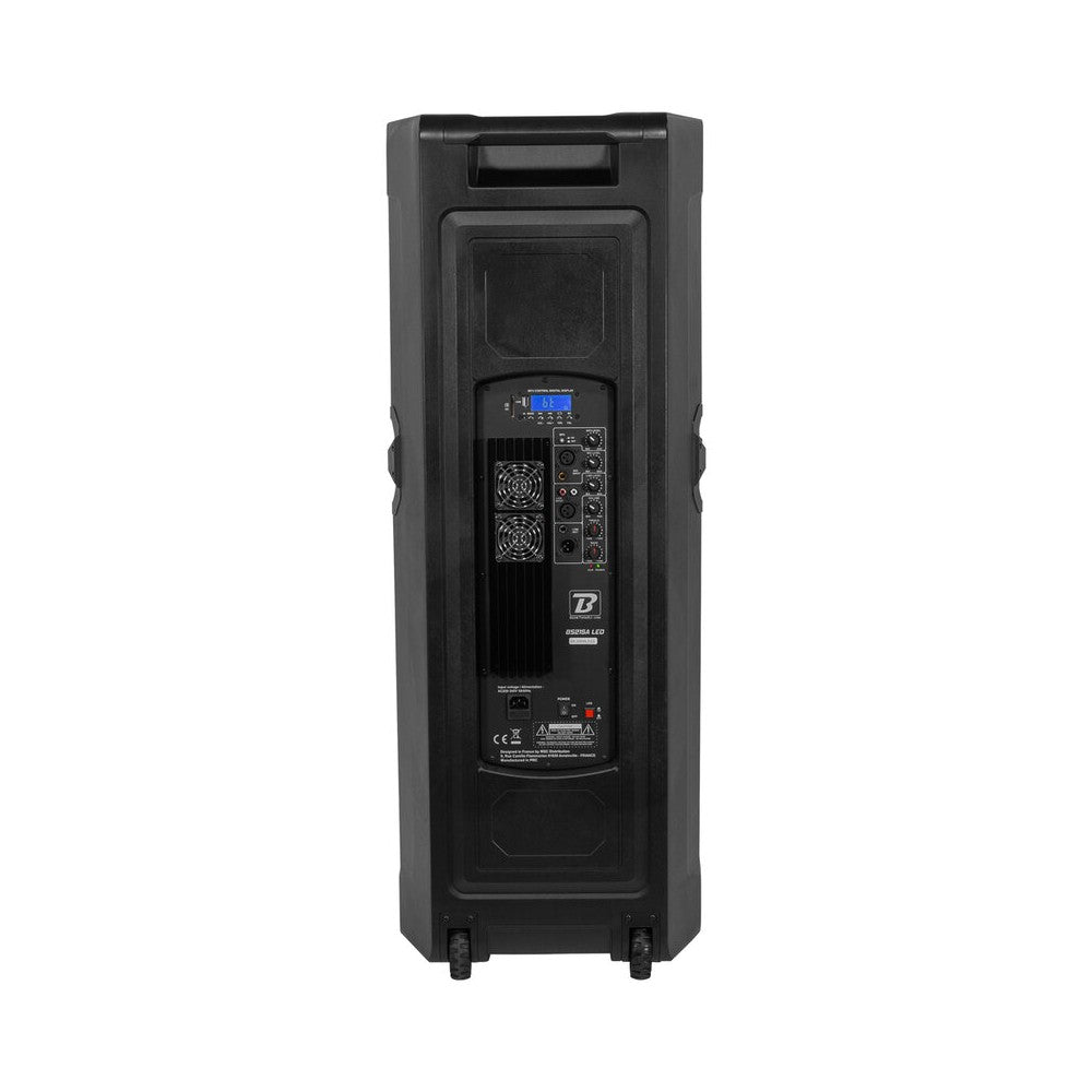 Altavoz activo de 2 vías BoomTone DJ 500 W con woofers dobles de 15", motor de compresión, efectos LED, reproductor USB/SD, radio FM y