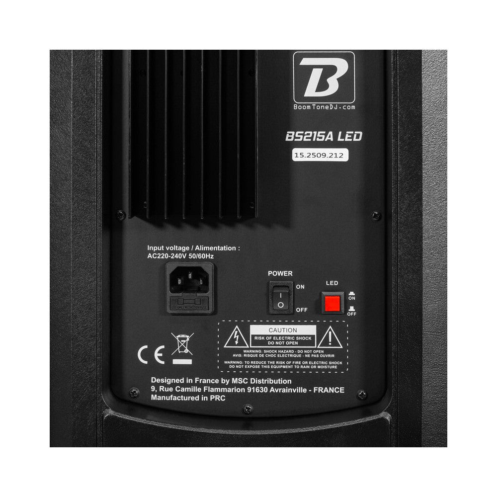 Altavoz activo de 2 vías BoomTone DJ 500 W con woofers dobles de 15", motor de compresión, efectos LED, reproductor USB/SD, radio FM y