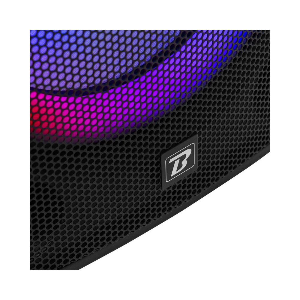 Altavoz activo de 2 vías BoomTone DJ 500 W con woofers dobles de 15", motor de compresión, efectos LED, reproductor USB/SD, radio FM y
