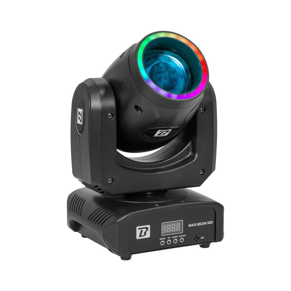 BoomTone DJ 100 W CREE LED beam moving head with 2° beam, 9 colors, 13 gobos, dual rotating prisms and fast Pan / Tilt movement