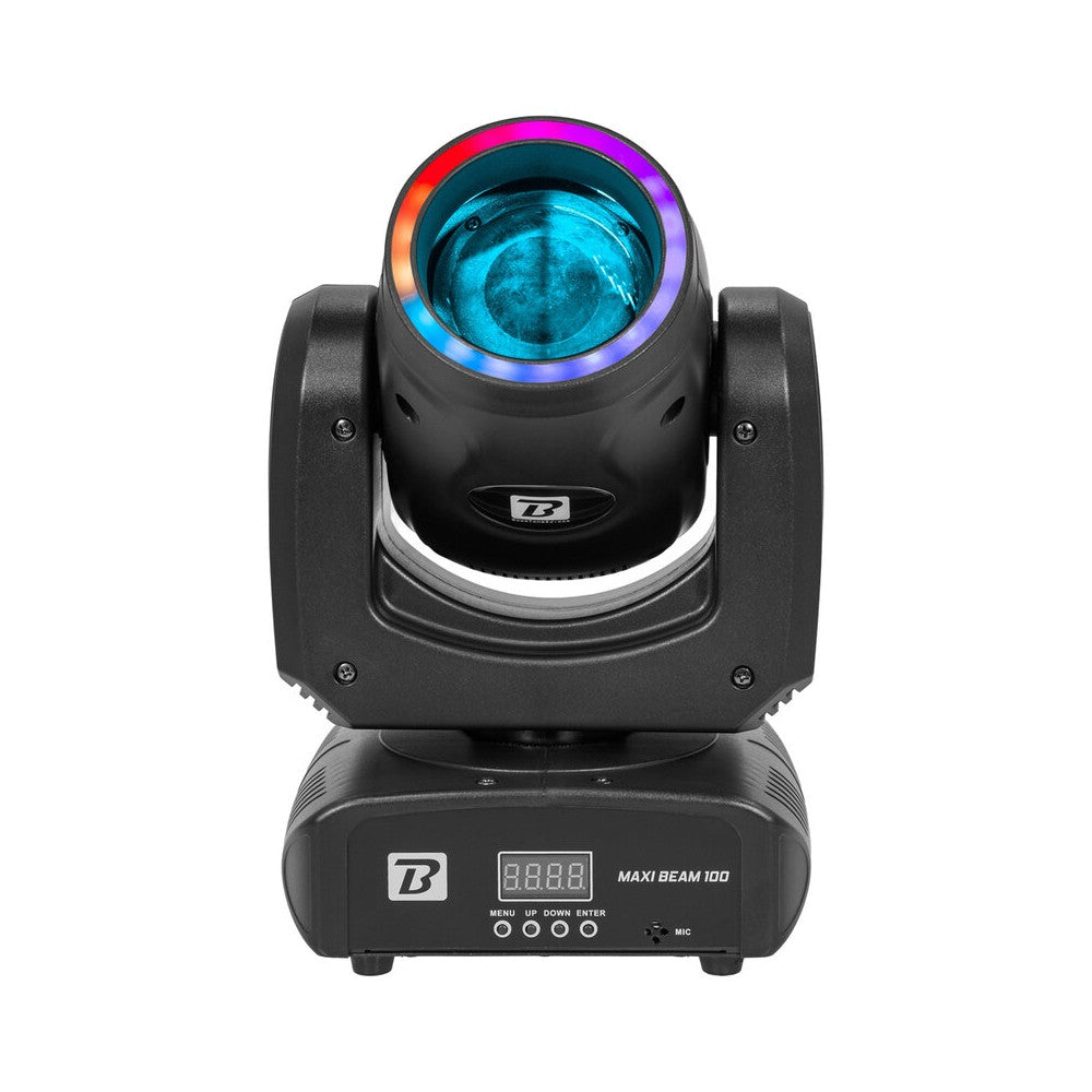 BoomTone DJ 100 W CREE LED beam moving head with 2° beam, 9 colors, 13 gobos, dual rotating prisms and fast Pan / Tilt movement