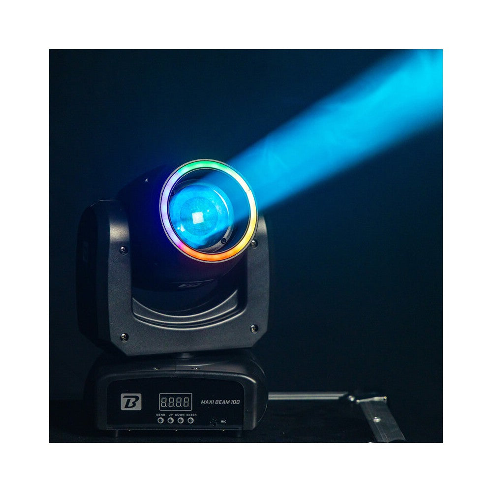 BoomTone DJ 100 W CREE LED beam moving head with 2° beam, 9 colors, 13 gobos, dual rotating prisms and fast Pan / Tilt movement