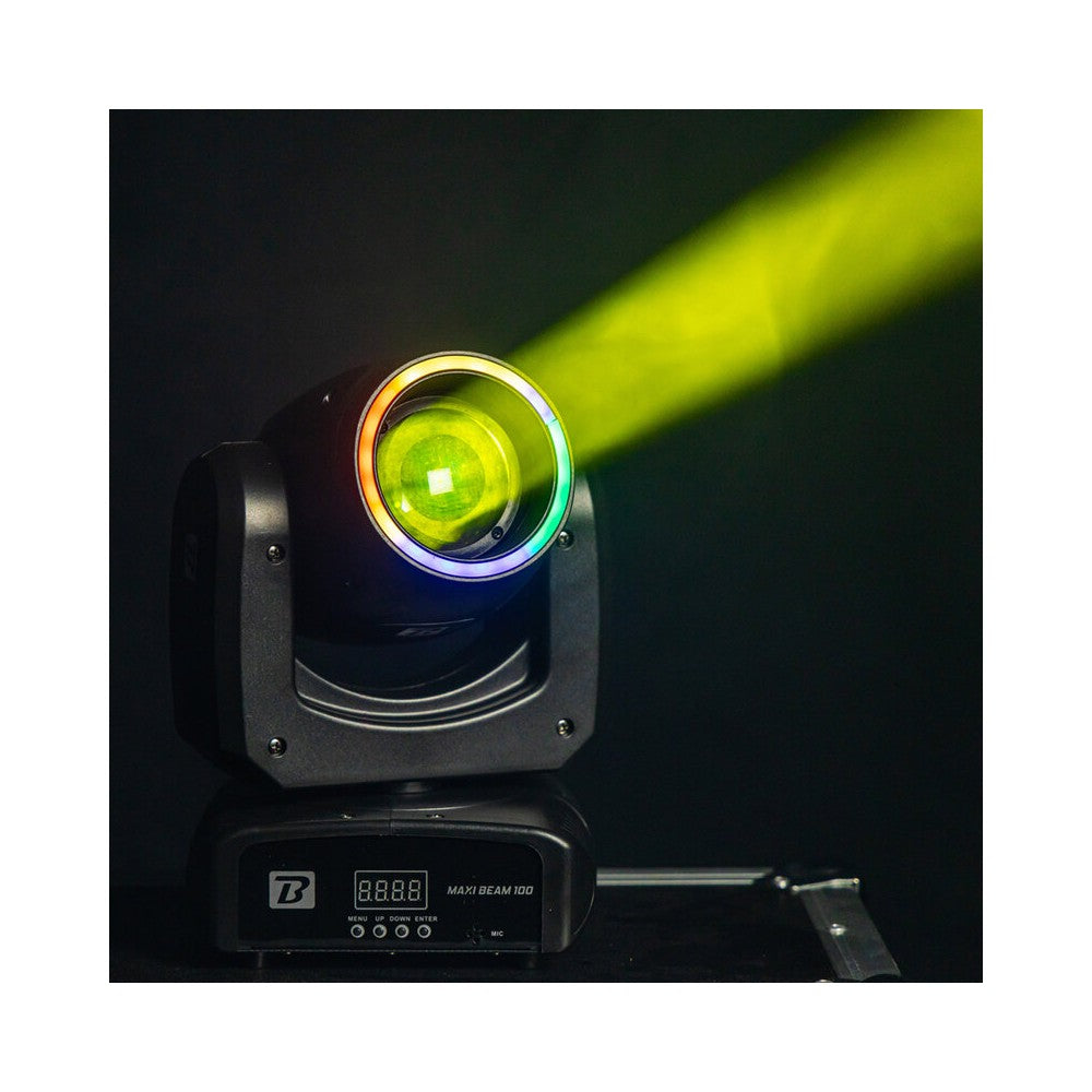 BoomTone DJ 100 W CREE LED beam moving head with 2° beam, 9 colors, 13 gobos, dual rotating prisms and fast Pan / Tilt movement