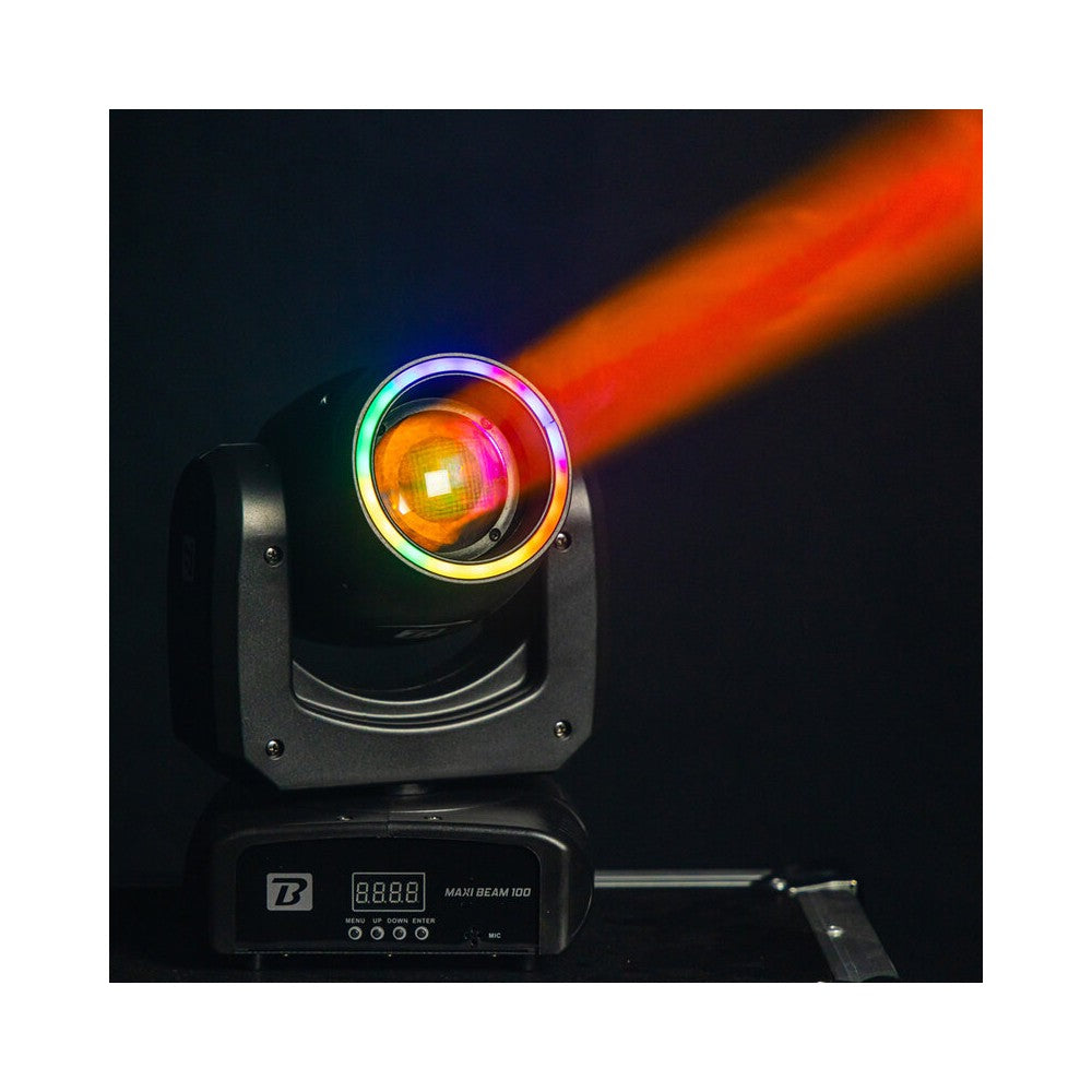 BoomTone DJ 100 W CREE LED beam moving head with 2° beam, 9 colors, 13 gobos, dual rotating prisms and fast Pan / Tilt movement
