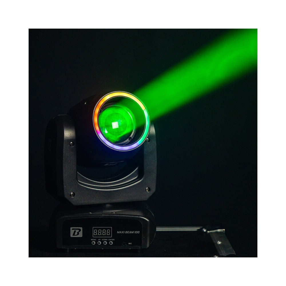BoomTone DJ 100 W CREE LED beam moving head with 2° beam, 9 colors, 13 gobos, dual rotating prisms and fast Pan / Tilt movement
