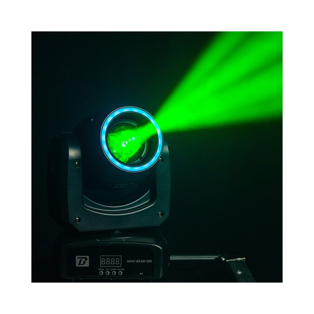 BoomTone DJ 100 W CREE LED beam moving head with 2° beam, 9 colors, 13 gobos, dual rotating prisms and fast Pan / Tilt movement