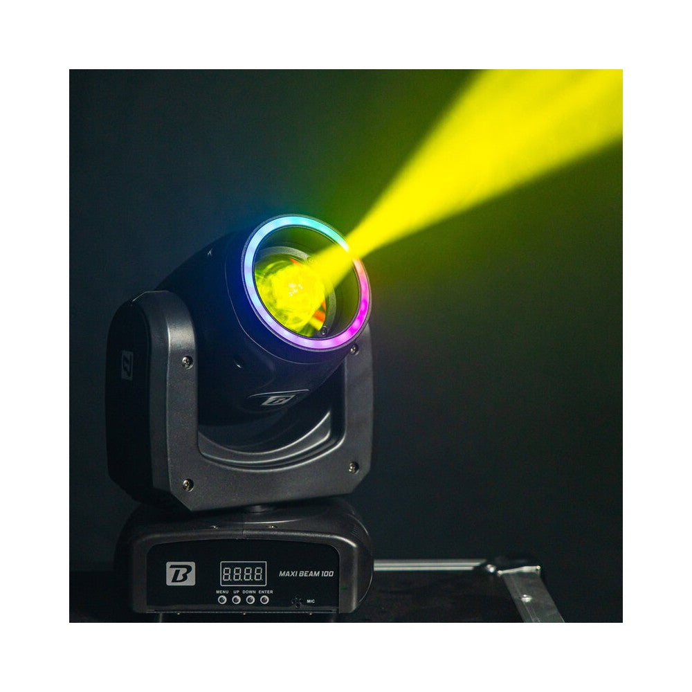 BoomTone DJ 100 W CREE LED beam moving head with 2° beam, 9 colors, 13 gobos, dual rotating prisms and fast Pan / Tilt movement