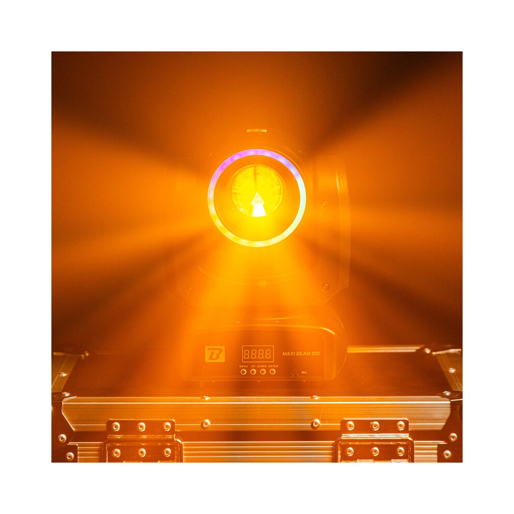 BoomTone DJ 100 W CREE LED beam moving head with 2° beam, 9 colors, 13 gobos, dual rotating prisms and fast Pan / Tilt movement