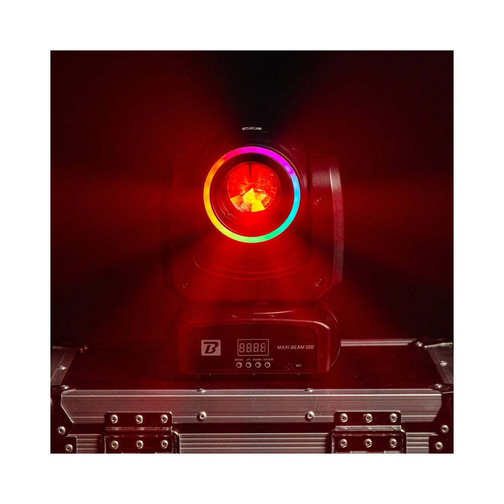 BoomTone DJ 100 W CREE LED beam moving head with 2° beam, 9 colors, 13 gobos, dual rotating prisms and fast Pan / Tilt movement