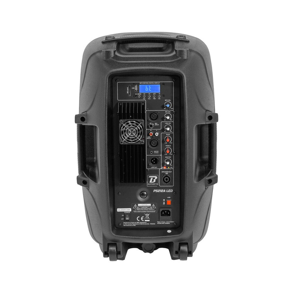 BoomTone DJ Complete PA system with 12" active + passive loudspeakers, Bluetooth / USB / SD / FM player, LED effects, stands, wi