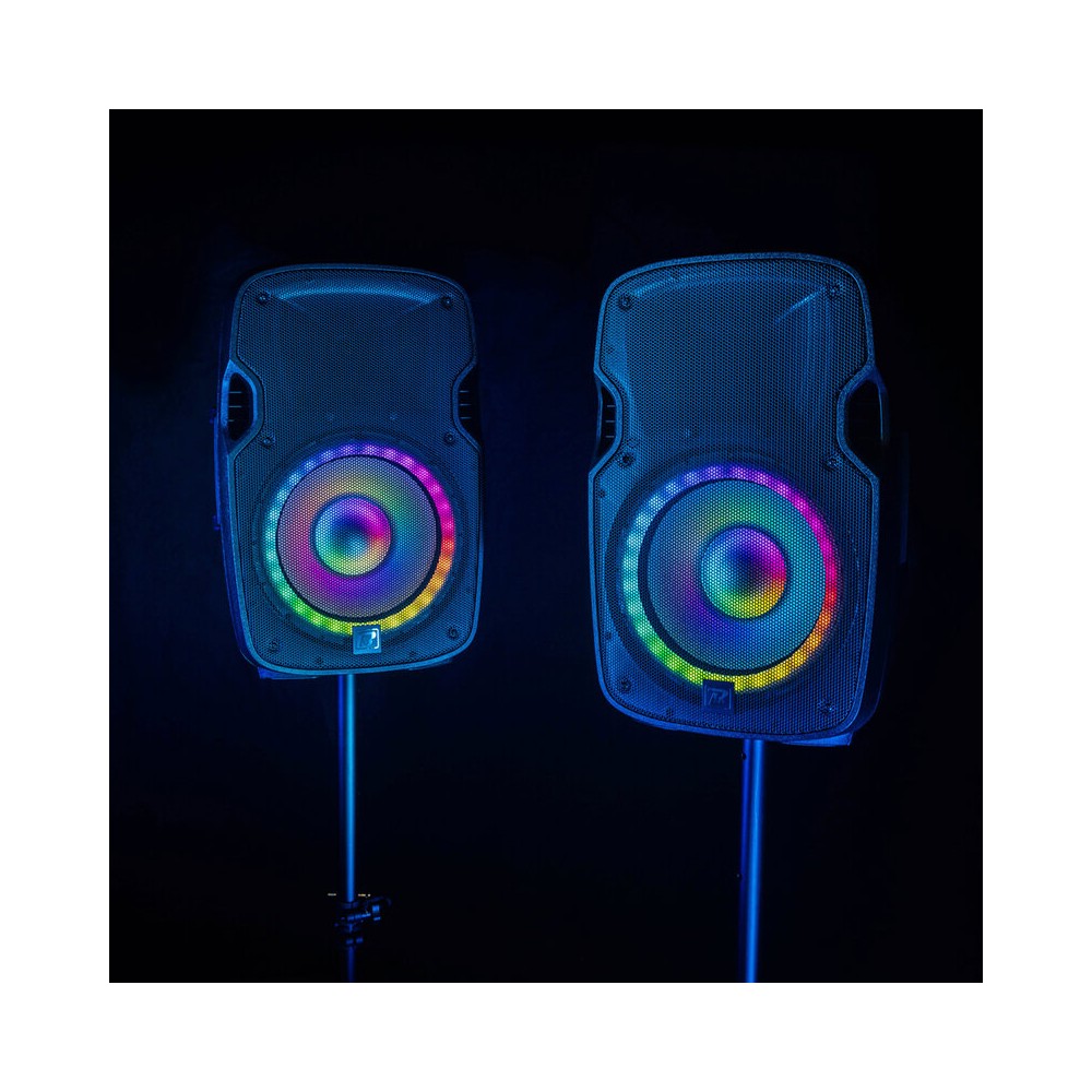 BoomTone DJ Complete PA system with 12" active + passive loudspeakers, Bluetooth / USB / SD / FM player, LED effects, stands, wi