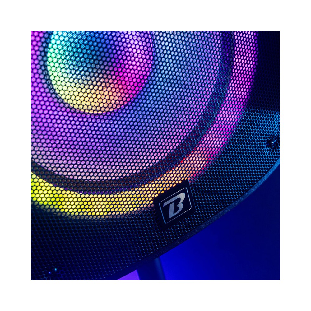 BoomTone DJ Complete PA system with 12" active + passive loudspeakers, Bluetooth / USB / SD / FM player, LED effects, stands, wi
