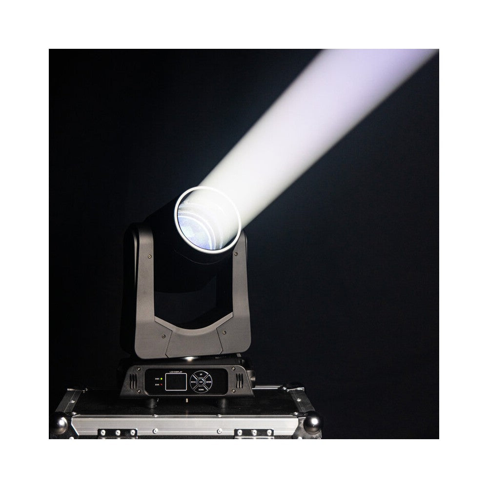 Mac Mah 2 x 200 W LED Beam moving heads, 2.5° beam, 13 Gobos, 11 colors, 12 + 6 facet prism, RGB halo LEDs, 14-channel DMX cont