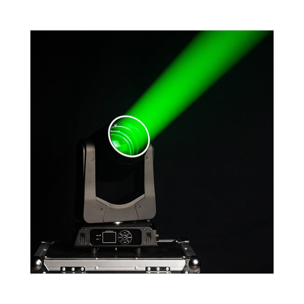 Mac Mah 2 x 200 W LED Beam moving heads, 2.5° beam, 13 Gobos, 11 colors, 12 + 6 facet prism, RGB halo LEDs, 14-channel DMX cont