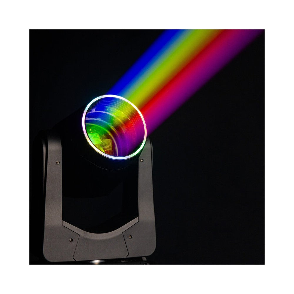 Mac Mah 2 x 200 W LED Beam moving heads, 2.5° beam, 13 Gobos, 11 colors, 12 + 6 facet prism, RGB halo LEDs, 14-channel DMX cont