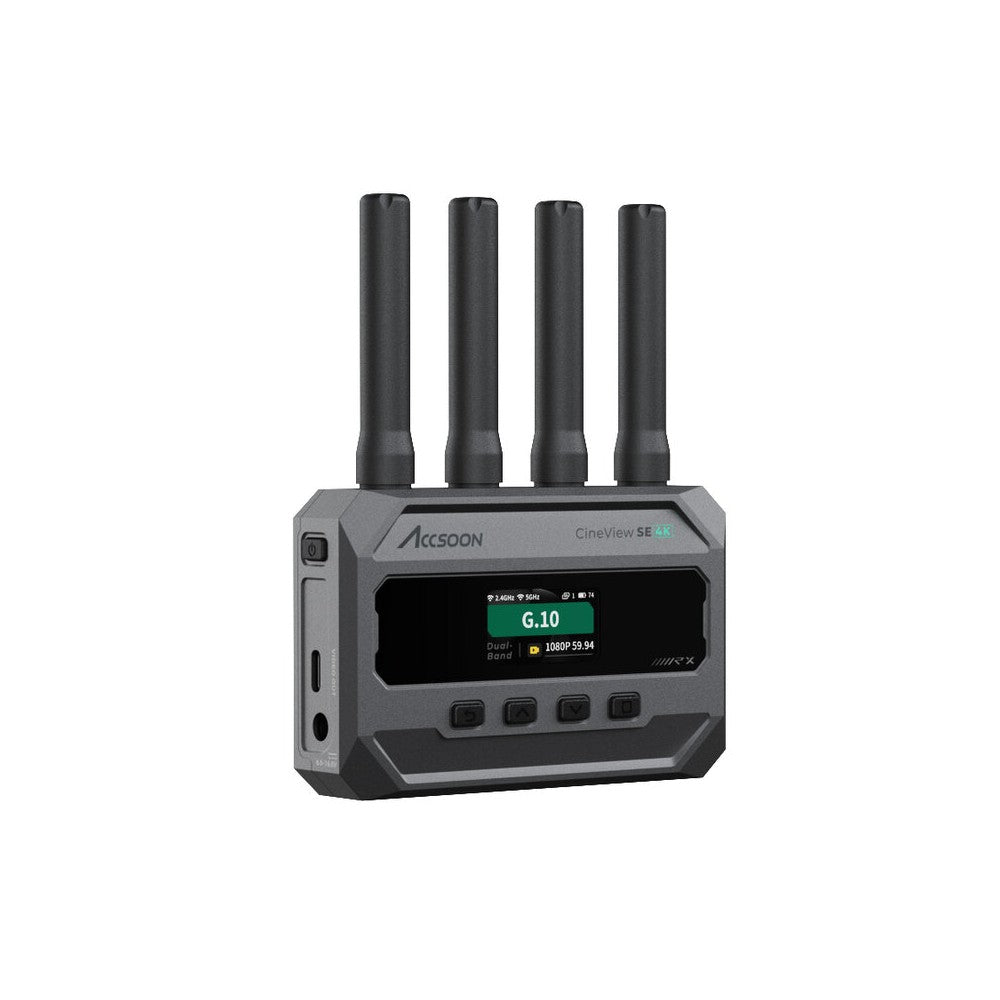 ACCSOON 4K dual‑band wireless AV receiver for reliable on‑set signal reception, 50 ms latency, 400 m range, SDI / HDMI / USB‑C v