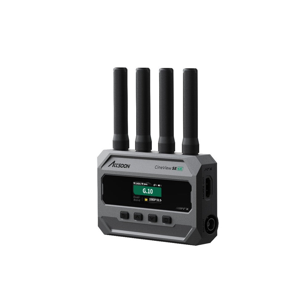 ACCSOON 4K dual‑band wireless AV receiver for reliable on‑set signal reception, 50 ms latency, 400 m range, SDI / HDMI / USB‑C v