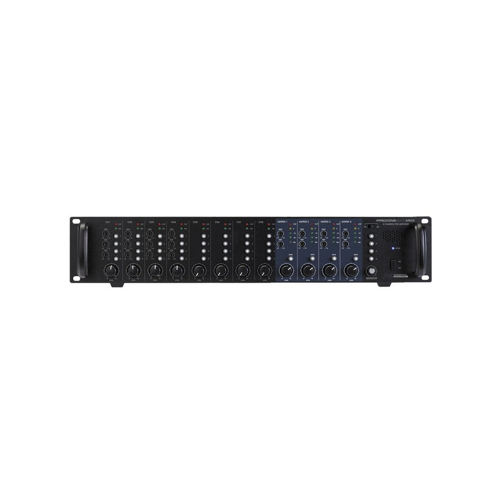 Audiophony PA Versatile 8‑channel, 4‑zone mixer, fully assignable routing and independent zone control, remote wall panels and p