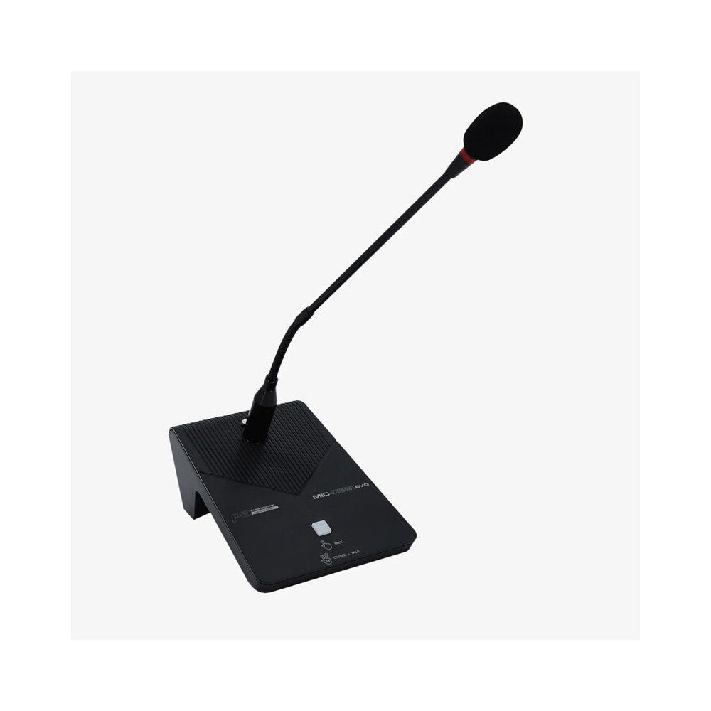 Audiophony PA Compact desktop paging microphone with built‑in chime, intuitive push‑to‑talk control, dual outputs, easy integrat